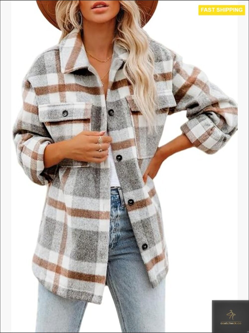 Flannel Plaid Shacket Oversized Button Down Jacket with Pockets